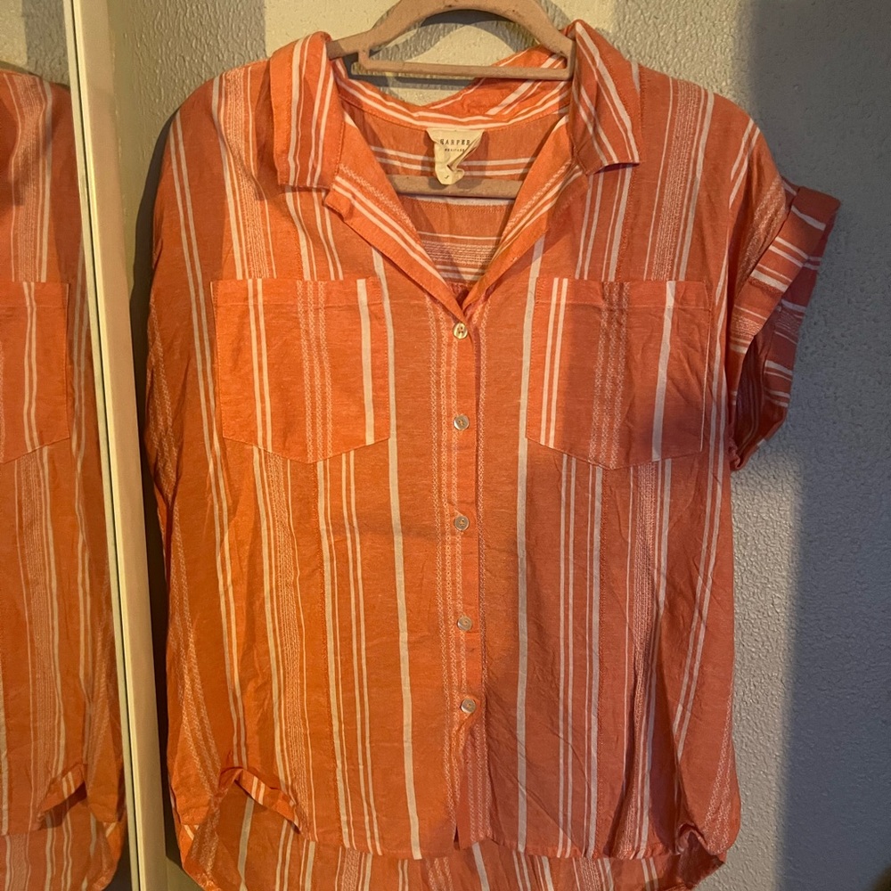 Peach Striped Button-Up Blouse
